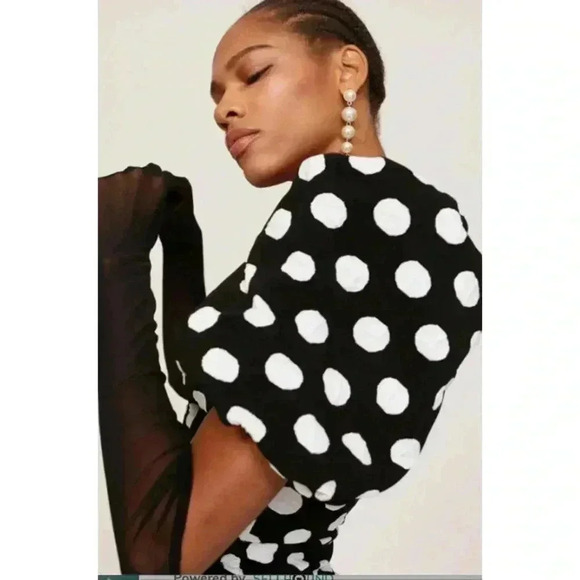 Autumn Adeigbo Bianca Puff Sleeve Black Polka Dot Mini Dress - Picture 3 of 11